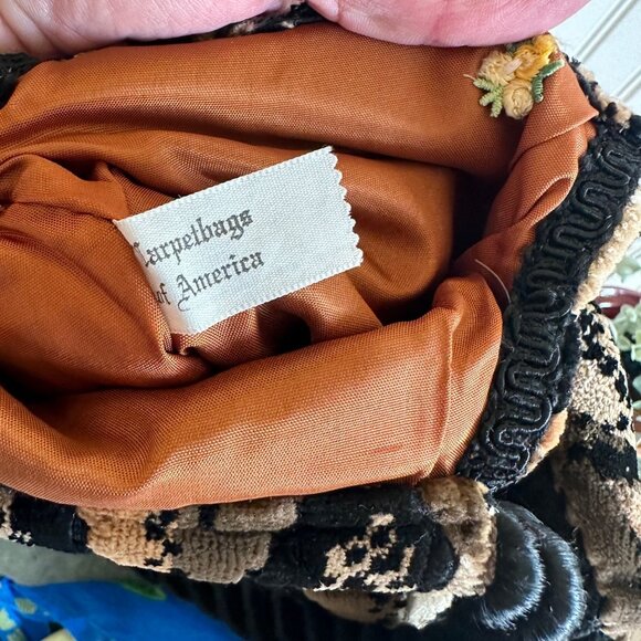 Carpetbags of American Velvet Chevron Print Handbag Mini Rope Handle Vintage - Picture 3 of 8